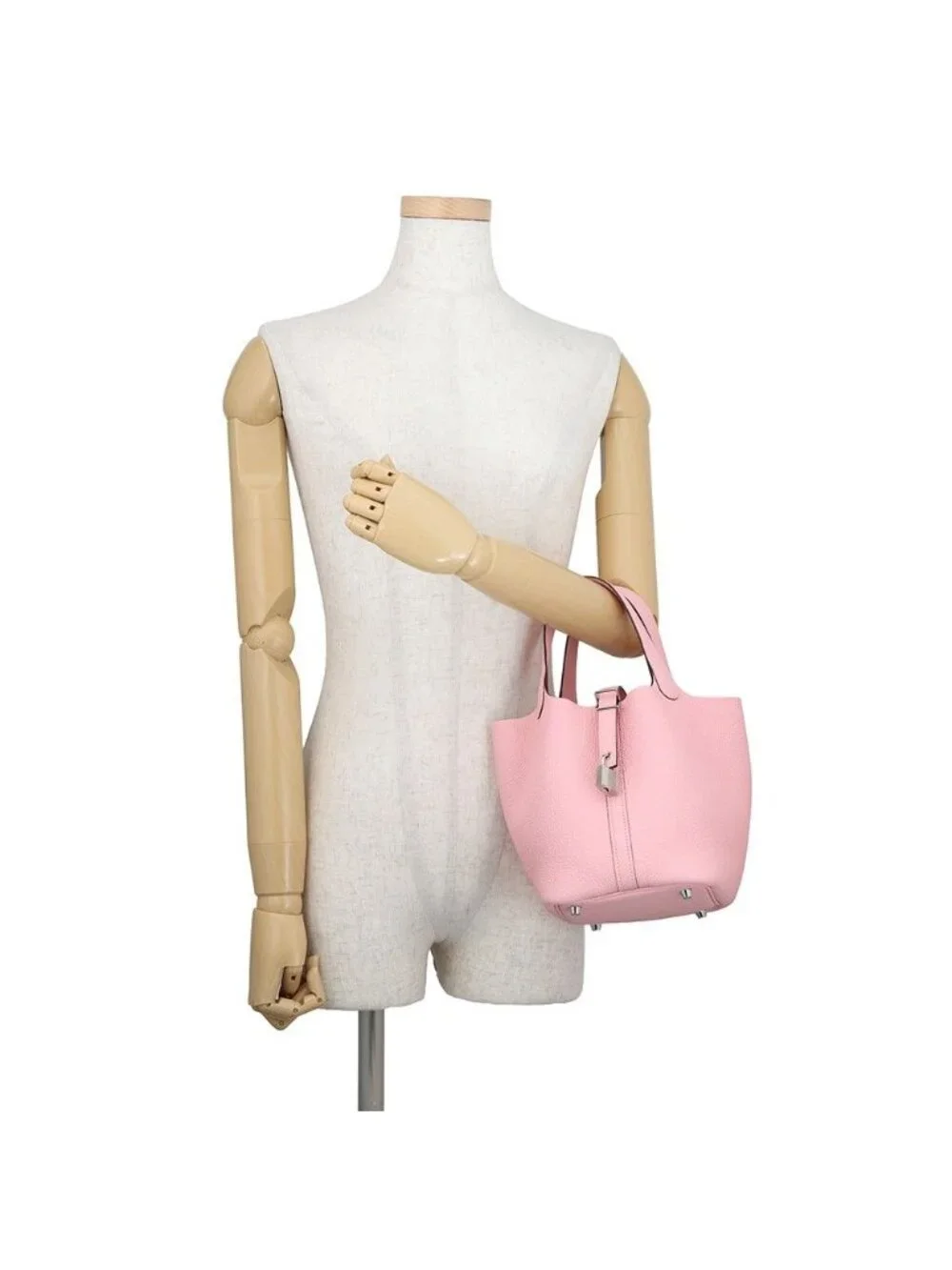Hermes Handbag Picotin Lock PM Rose Sakura Silver Taurillon Clemence Tote